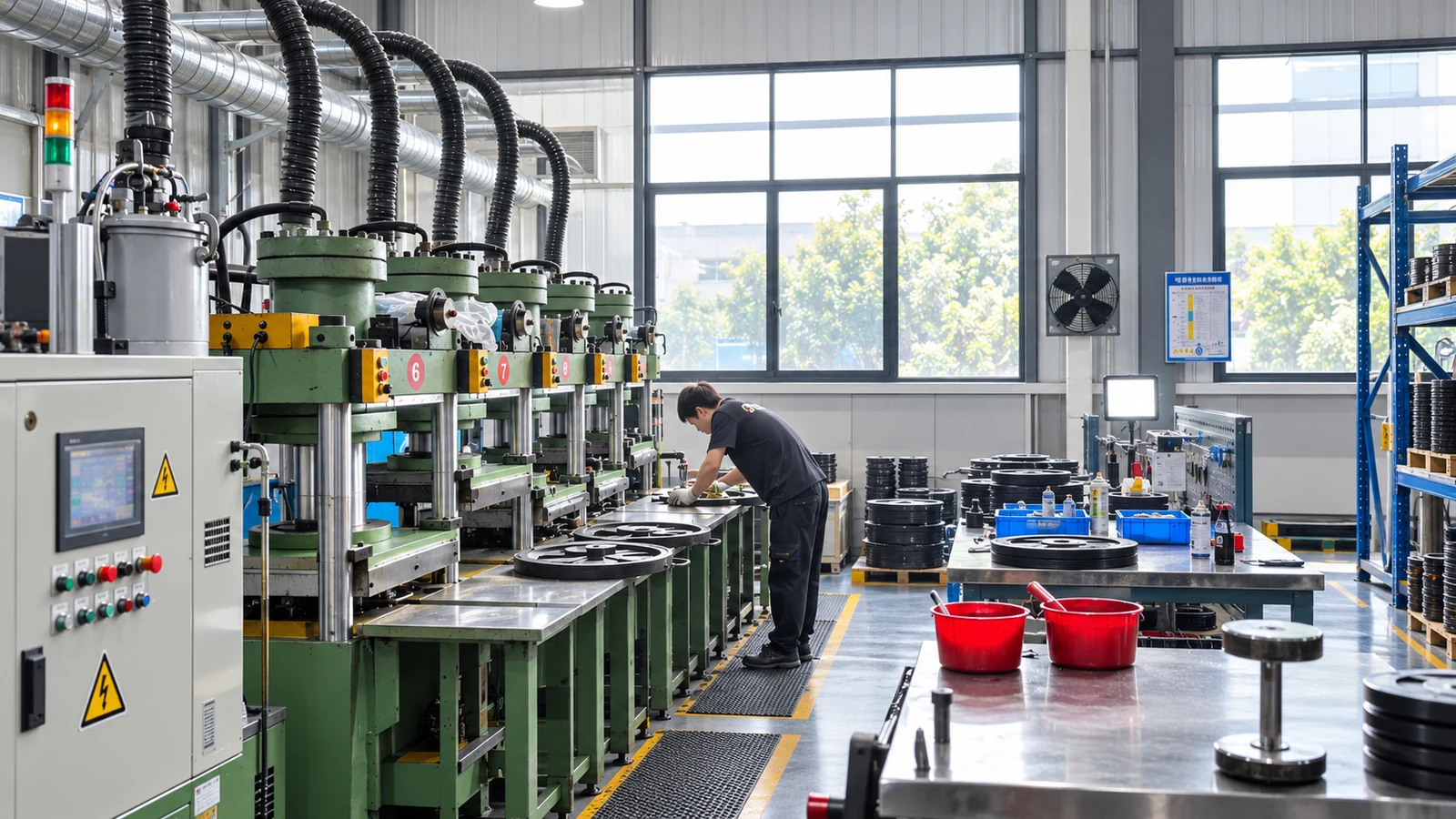 Hydraulic press line running rubber and TPU weight plates