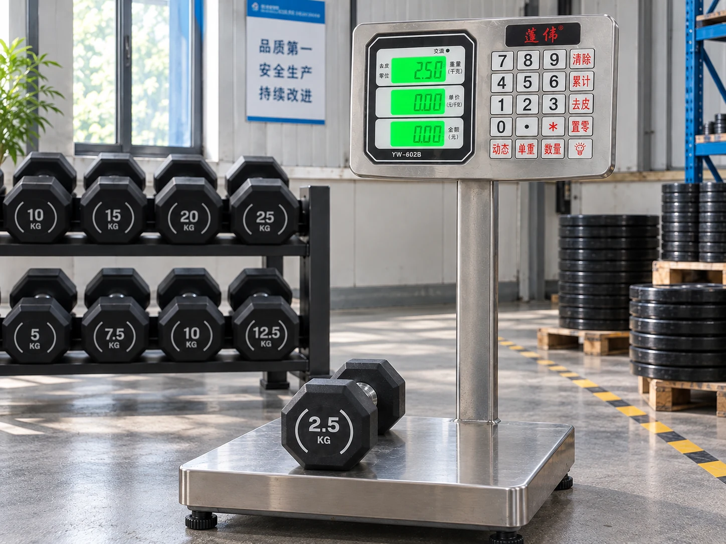 Inspection bench: every batch weight-checked against the specification before packing